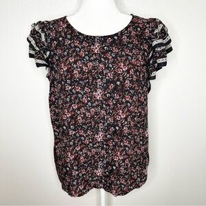 Cynthia Rowley Womens Gray Floral Top Blouse Ruffled Sleeve Size S EUC